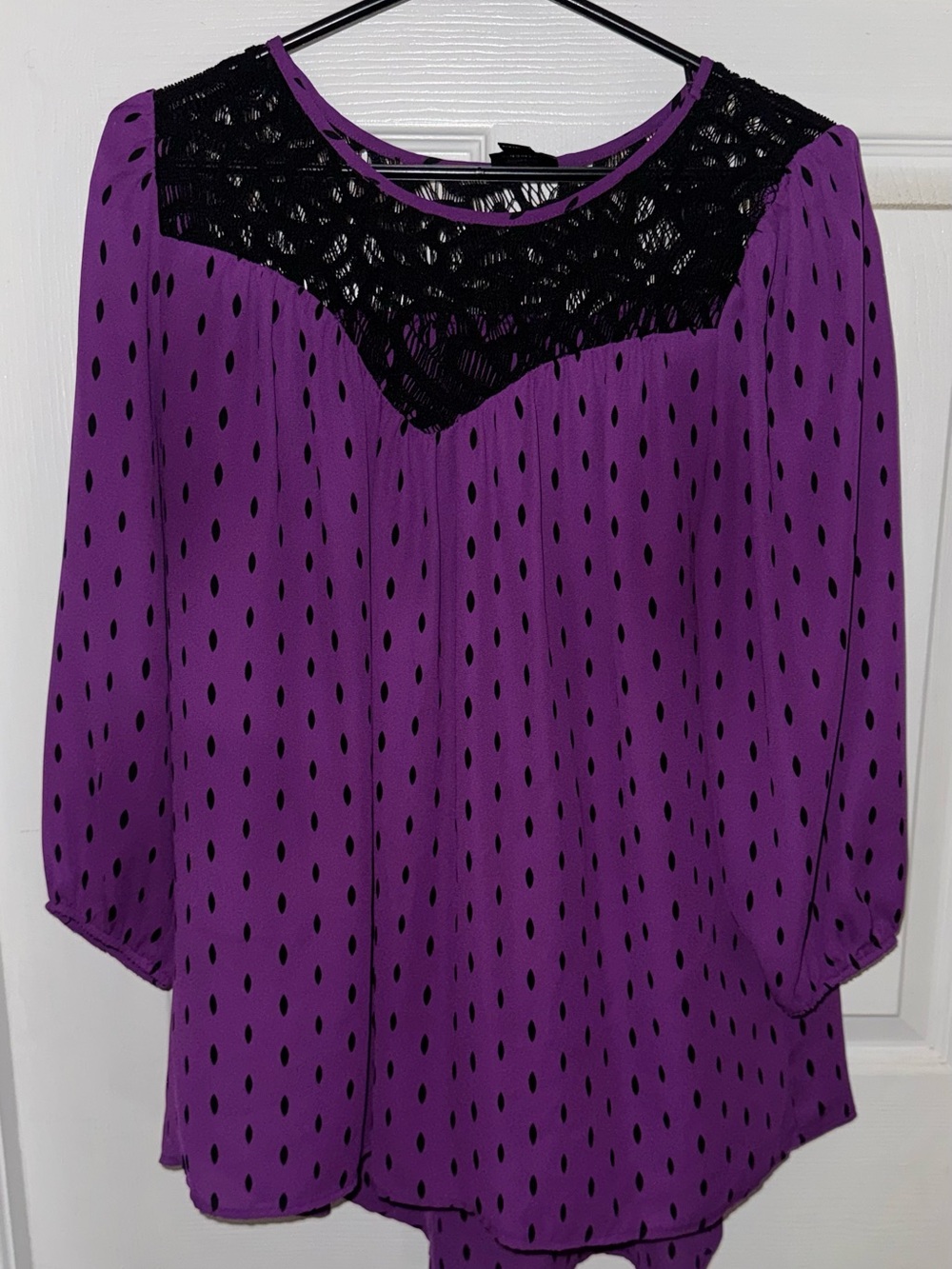 Worthington Purple Blouse with Black Lace Yoke